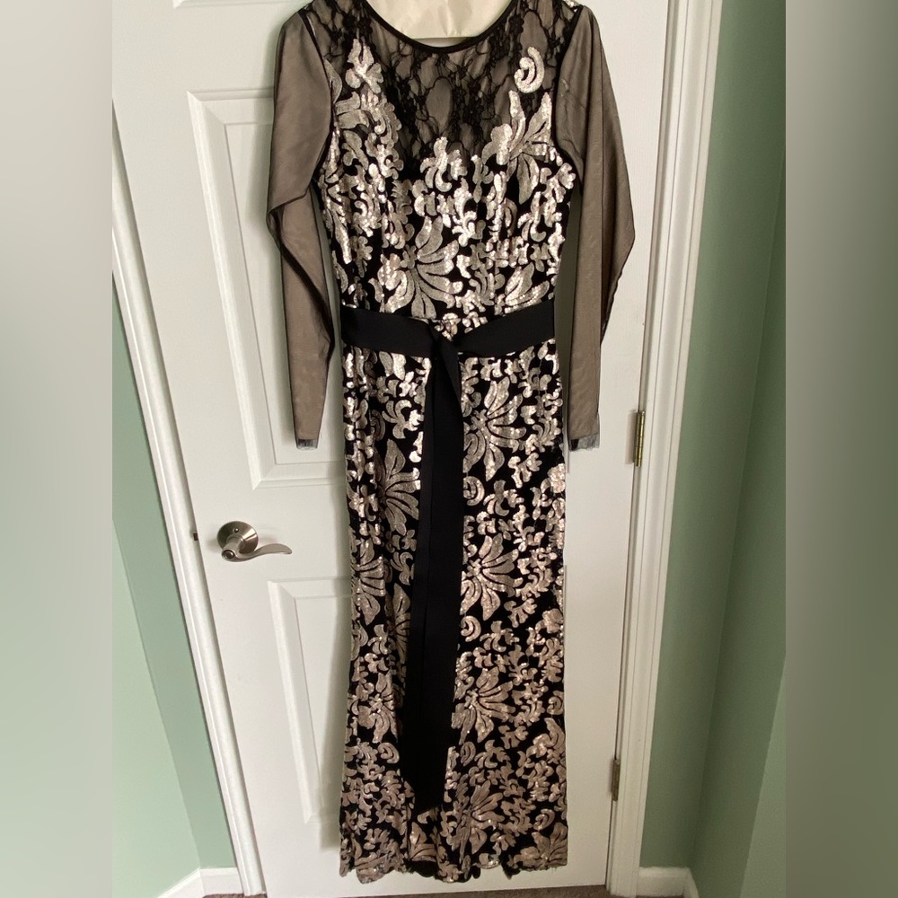 Betsy & Adam black and gold gown